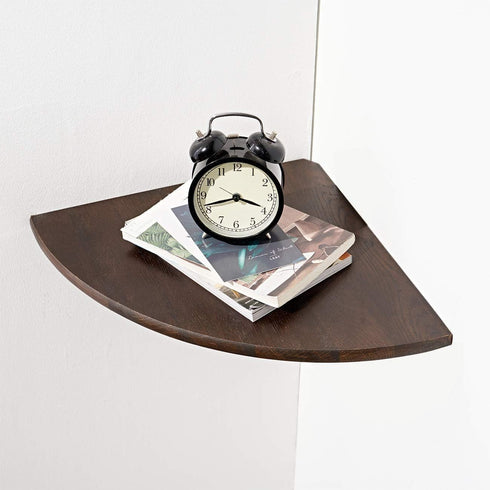 Corner Shelf, Solid Oak Wood Floating Corner Shelf Wall Mount Round End