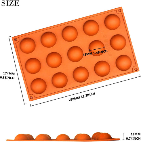 FUNSHOWCASE Small 15 Cavity Semi Sphere Half Round Dome Silicone Mold - Chocolate Teacake Baking Tray
