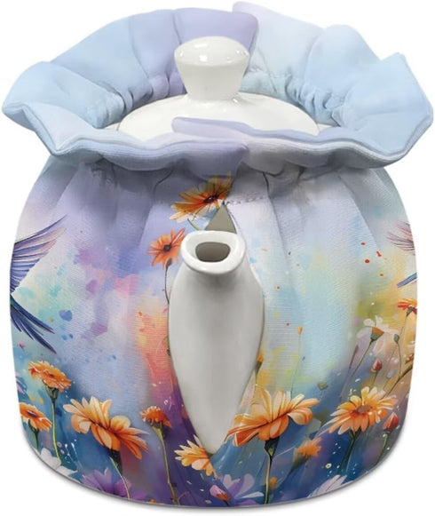 Floral Hummingbird Tea Cozy for Teapot Decorations for Party Kitchen Kettle Cover Tea Cosy Breakfast Warmer Soft Cloth Dust Cover for Coffee Pot Tea Pot Cosy