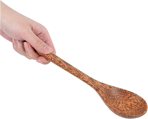Restaurantware Coco Casa 10.8 Inch Handmade Serving Spoon - 1 Greaseproof Coconut Spoon, Sustainable Brown Flatware