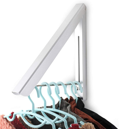 Folding Clothes Hanger, Wall Mounted Indoor Outdoor Aluminum Space Saver Clothes Rack Holder, Slim Design for Bedroom,