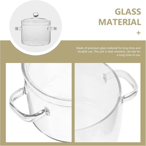 Clear Glass Pots for Cooking, Thickened Glass Stew Pot with Lid for Stove