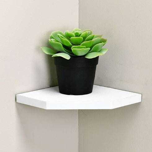 7-Inch Set 2, WELLAND Floating Corner Shelves of Wall Mounted Storage Shelf with White Finish for Bedroom, Living Room