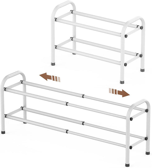 Adjustable 2-Tier Expandable Shoe Rack, Heavy Duty Metal Free Standing Storage Organizer for Entryway Closet
