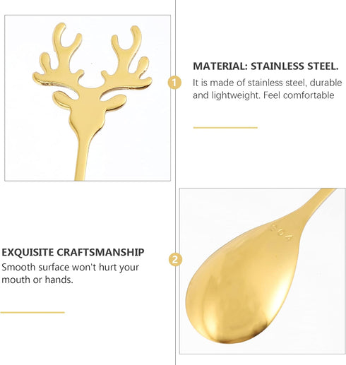 Hemoton 2pcs Coffee Spoons Set, Stainless Steel Gold Tea Spoons with Reindeer Handle, 5.5 Inch