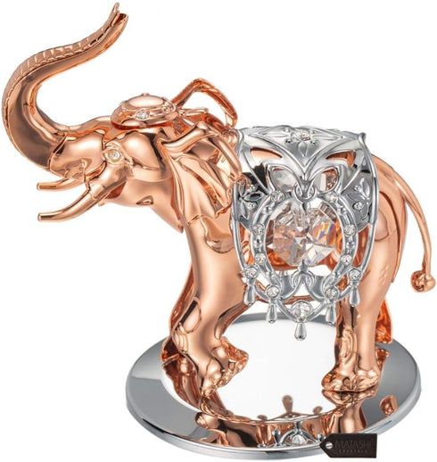 Matashi Elephant Ornament with Rose Gold and Silver Plated, Crystals Studded Tabletop Décor Gift for Mom