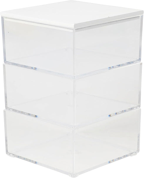 Martha Stewart Brody Plastic Storage Organizer Bins with Engineered Wood Lid for Home Office,-Kitchen, or-Bathroom, 3 Pack Small, 3.75" x 3", Clear/White by Martha Stewart