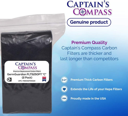 Captain's Compass 2-Pack Carbon Activated Pre-Filter for GermGuardian FLT5250PT True Hepa Filter
