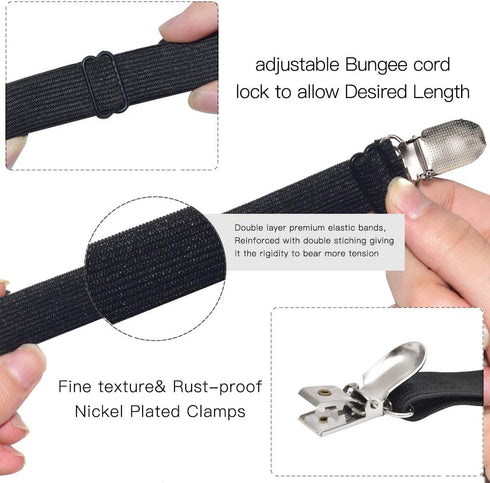 Adjustable Bed Sheet Straps, Elastic Sheet Fasteners Grippers Clips for Flat & Fitted Sheet Corner Holder, 8 Pack