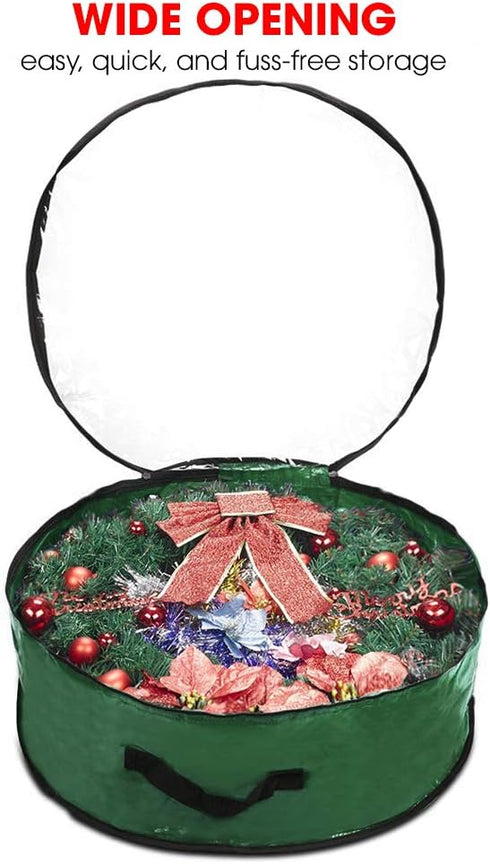 Propik Christmas Wreath Storage Bag - 30" Holiday Container with Clear Window, Tear Resistant Fabric