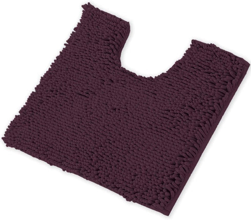 LuxUrux Plum Bath Mat, U-Shaped Contoured Rug for Around Toilet, Super Absorbent Shaggy Bath Rug