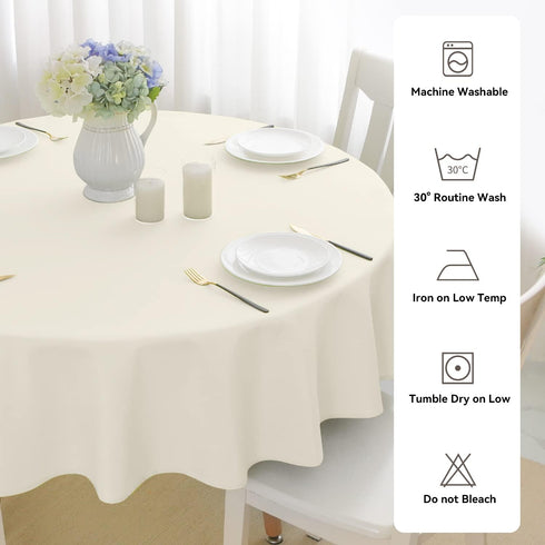 Romanstile Round Waterproof Tablecloth - Stain Resistant Washable Table Cloths for Indoor and Outdoor, Ivory