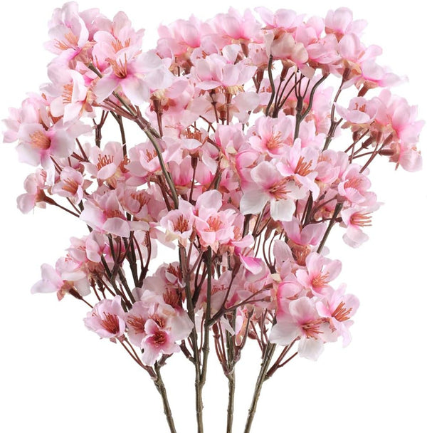 4Pcs Fake Cherry Blossom Flowers, 15.7" Artificial Silk Branches for Home Party Wedding Decoration, Pink