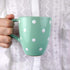 City to Cottage 10oz Ceramic Cappuccino Mug, Turquoise Blue Polka Dot, Large Handle for Coffee, Tea, Hot Chocolate