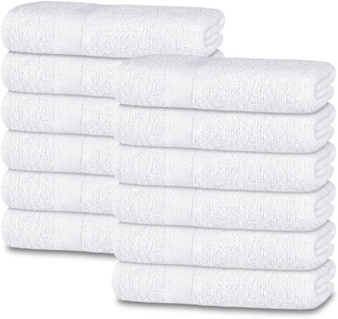 White Classic 12-Pack Cotton Face Towels, 100% Ring Spun Cotton, Ultra Soft