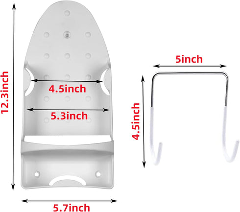 Wall Mount Ironing Board Hanger, Electric Iron Holder, Household Bathroom Shelf Rack for Max 5.2 inch Width (White)