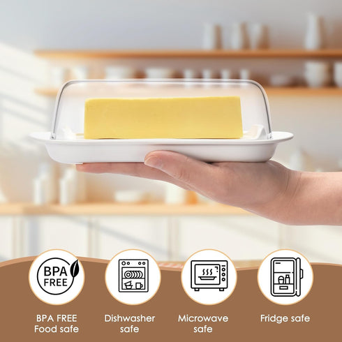 Hekeieon Butter Dish with Clear Lid, Butter Keeper, Easy Scoop,Butter Container Holds for East/West Coast Butter