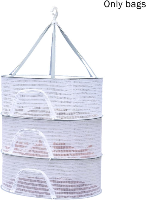 RVXlRDN 3 Herb Drying Rack, Layer Foldable Hanging Mesh Net with Zipper, Outdoor Drying Rack Mesh Dryer for Drying Herb