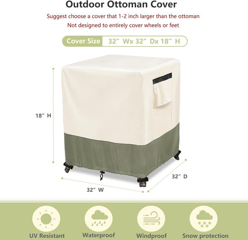 32 32 18 inches,600D Outdoor Ottoman Cover W x D x H Heavy Duty Waterproof Patio Ottoman Cover,Patio End Table Covers