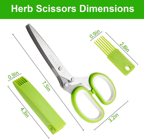 Multipurpose Sharp Kitchen Herb Cutter Shears - Herb Scissors with 5 Stainless Steel Blades, Safety Cover, Cleaning Comb