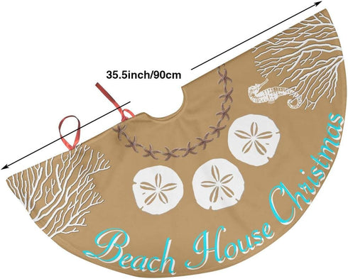 NGFF Beach Coral Christmas Tree Skirt with Cute Santa and Snowman Dolls Design, Gorgeous Xmas Decoration