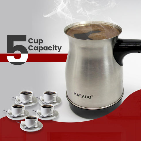 Marado Arabic/Turkish Foldable Portable Electric Coffee Pot, Stainless Steel, up to 5 cups
