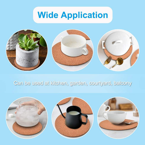 2-Pack 8" Round Cork Coasters, Absorbent Plant Saucers & Trivets for Hot Pots, DIY Craft Board