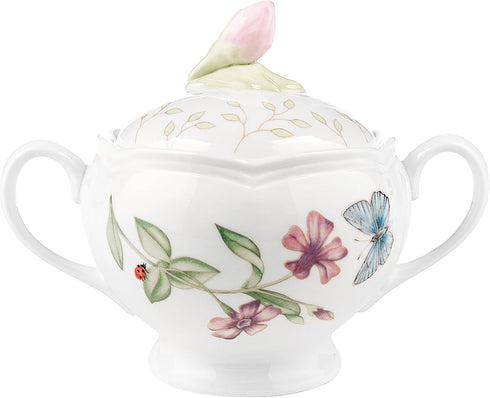 Lenox Butterfly Meadow Double Handled Sugar Bowl with Lid, White -, 1