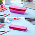 It's Academic Flexi Storage Box with Lid, Compact Collapsible Pencil Case for Craft and School Supplies, Pink and Blue,