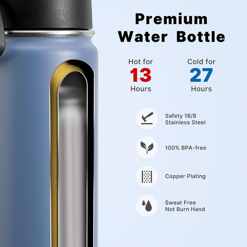 koodee Water Bottle with Straw, 12 oz Stainless Steel Double Wall Vacuum Insulated for School, BPA Free (Royal Blue)