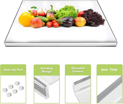 Acrylic Cutting Boards for Kitchen Counter, Non-slip Acrylic Cutting Board with Lip, Clear Cutting Board for Countertop Protector Home Restaurant (16x13 Inches), CB-123