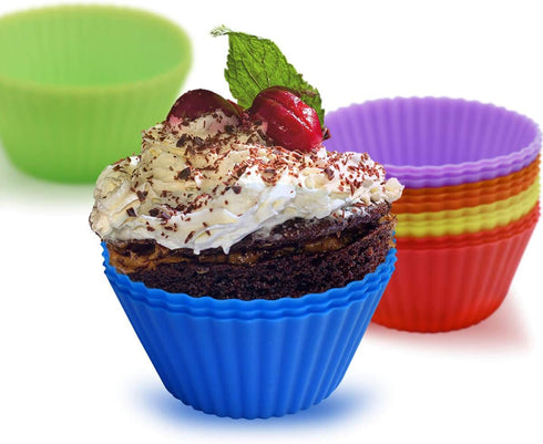 24 Pack Silicone Baking Cups - Reusable Muffin Liners, Non-Stick Cup Cake Molds Set in Standard Size, 8 Rainbow Colors