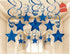 Party Swirl Decorations, Hanging Swirl for Ceiling Decorations, Blue with Star, Pack of 30