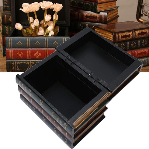 Wooden Jewelry Box, Book Shaped Storage Case, Antique Fake Books Decor for Home Office Car Decoration