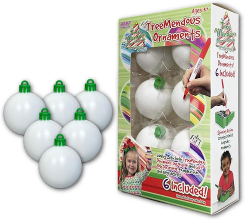 6 Count Christmas Tree Decorating Refill Kit - Blank White Ball Ornaments for Treemendous Tree & Gift Box Decorators