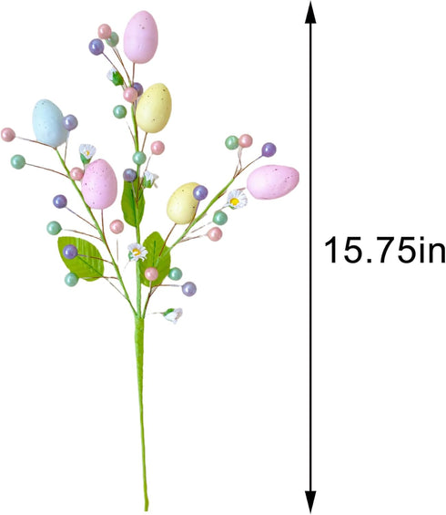 VSHZXFH 4pcs Artificial Easter Spray Vine with Pastel Easter Eggs and Berries- Decorative Spring Floral Stems-Egg Twig