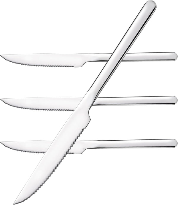 KINGSTONE Sharp Steak Knives - German Stainless Steel Set of 4 with Full-Serrated Blades