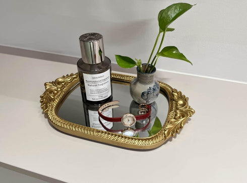 12.5" 8" Gold Mirror Tray| x | Mirror Trays for Vanity Elegant Guest Card Holder & Versatile Home/Vanity Decor |