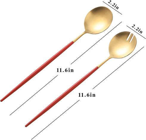 Salad Servers,Spoon and Fork Set 11.41 inch,18/10 Stainless Steel Salad Serving Titanium Plating (Red gold) by Zerophilo