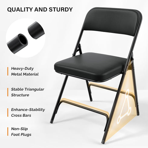 1 Pack VINGLI Padded Folding Chairs with Thick Seat Cushion, Portable, Durable & Extra Comfortable Foldable Chairs