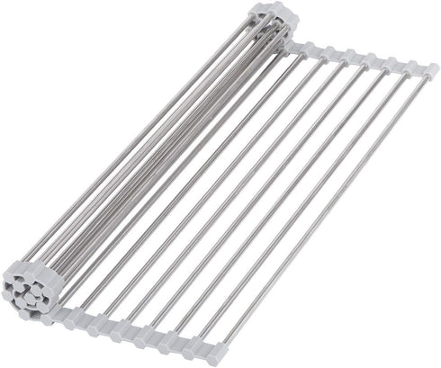 Roll-Up Sink Drying Rack, 17.7"(L) x 13.8"(W) - Gray Multipurpose Heat Resistant Over The Stainless Steel & Silicone