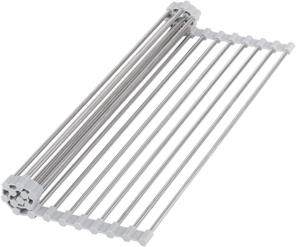 Roll-Up Sink Drying Rack, 17.7"(L) x 13.8"(W) - Gray Multipurpose Heat Resistant Over The Stainless Steel & Silicone