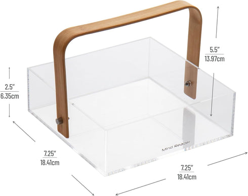 Mind Reader Napkin Holder - Kitchen Storage Countertop Organizer Caddy, Acrylic, 7.25"L x 7.25"W x 5.5"H, Brown