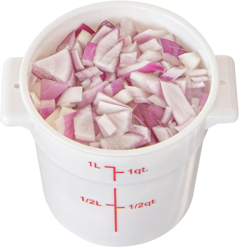 Restaurantware-Met Lux 1 Quart Food Storage Container: White Storage Container with Red Volume Markers, Lids Sold