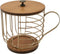 Large Capacity Wire Kup Storage with Wooden Base, Mug Shape Wire Basket with Lid for Kitchen Decor