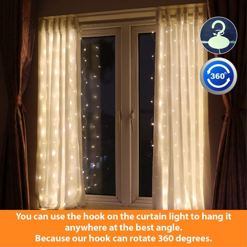 3.3x5Ft 8 96Led HXWEIYE Short Curtain Lights for Small Window, USB Plug in Warm White Fairy Light with Timer & Clips