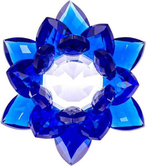 Amlong Crystal 3 Inch Sapphire Blue Lotus Flower Feng Shui Decor with Gift Box