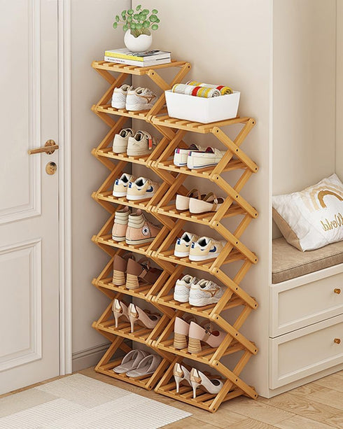 Closet 6 YYW Shoe Rack, Foldable Bamboo Shoes Shelf, Freestanding Shoe Storage Organiser for Entryway, Hallway