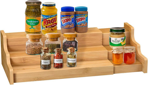 Spice Rack Kitchen Cabinet Organizer, 3 Tier Bamboo Expandable Display Shelf