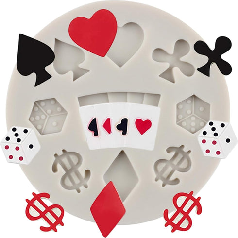 3D Casino Themed Poker Silicone Molds, Mini Heart Molds for Cake Decorating, Cupcake Topper, Candy Set of 1